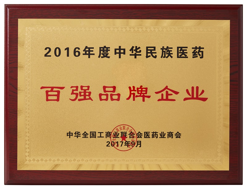 中华民族医药百强品牌企业（2016）